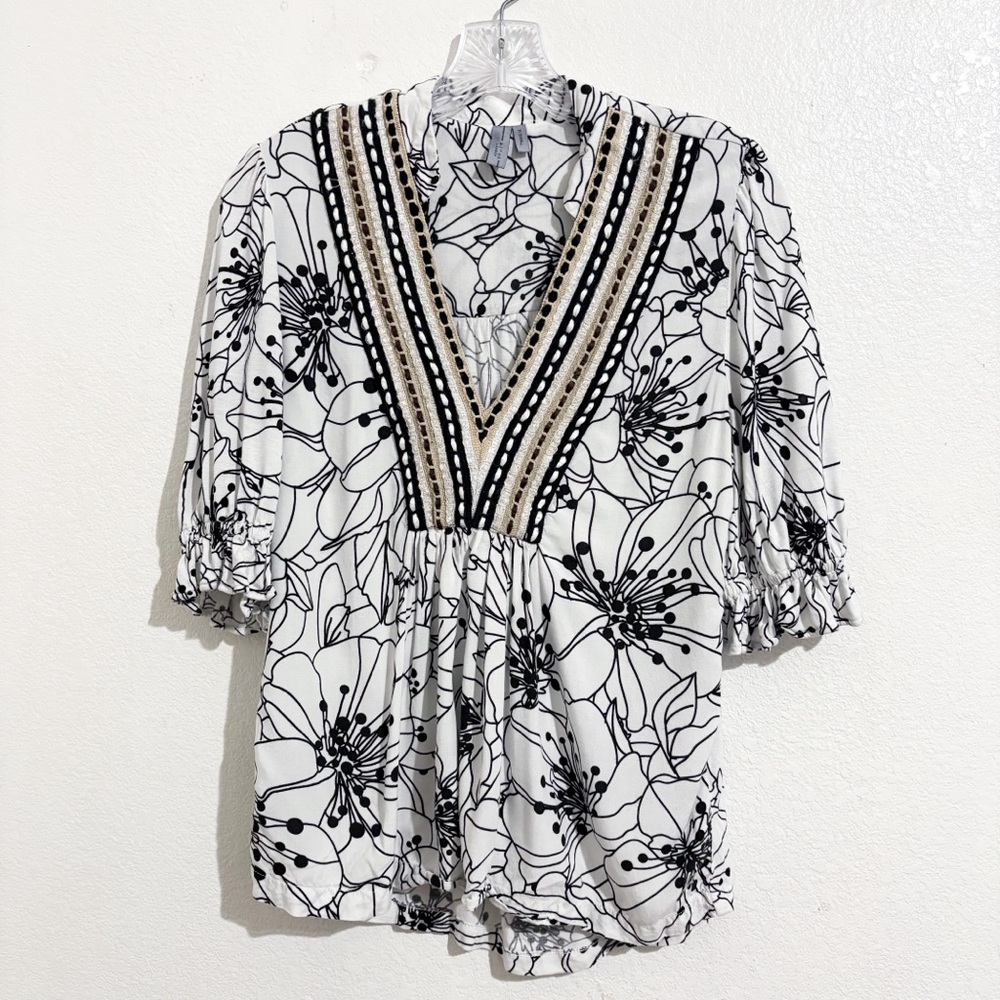 Anthropologie Bl-nk London Stephanie Top in Black & White Floral Print - Picture 5 of 11
